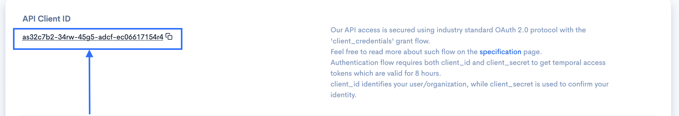 API Client Secret Screenshot